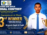 Arsyavin Najafi Al Faqih Raih Juara 3 English Speech di National Contest Politeknik Bumi Akpelni